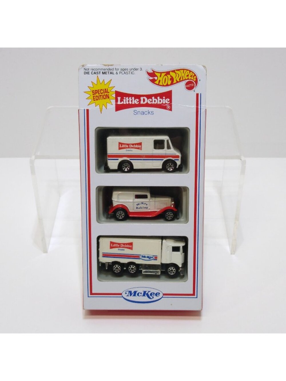 Hot Wheels Little Debbie Snacks Series 1 - 1995 3 Pack McKee 7 Spoke Wheels RARE